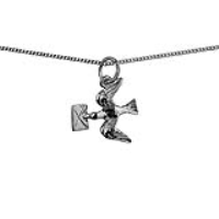 Silver 16x15mm solid Mail Pigeon Pendant with a 1mm wide curb Chain
