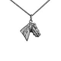 Silver 16x18mm Horse's Head Pendant with a 1.3mm wide curb Chain