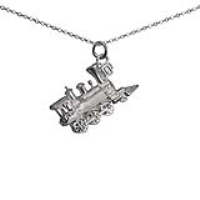 Silver 16x27mm solid Steam Locomotive Pendant with a 1mm wide rolo Chain 18 inches