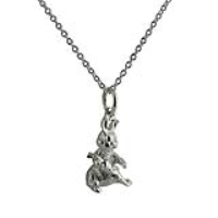 Silver 16x9mm solid Rabbit with Carrot Pendant on a 1mm wide rolo Chain 22 inches