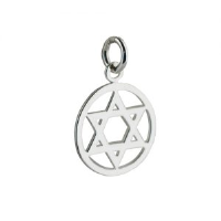 Silver 17mm plain Star of David in a circle Pendant