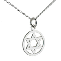 Silver 17mm plain Star of David in a circle Pendant with a 1mm wide rolo Chain
