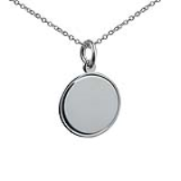 Silver 17mm round engine turned line border Disc Pendant on a 1mm wide rolo Chain 24 inches