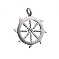 Silver 17mm solid Ships Wheel Pendant or Charm