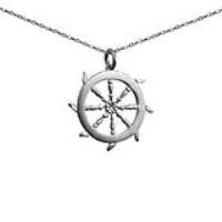 Silver 17mm solid Ships Wheel Pendant with a 1mm wide rolo Chain 18 inches