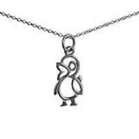 Silver 17x10mm pierced Duck Pendant with a 1mm wide rolo Chain