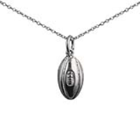 Silver 17x10mm Rugby Ball Pendant with a 1mm wide rolo Chain