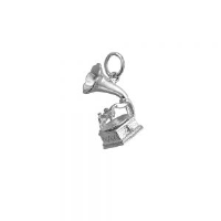 Silver 17x11mm Gramaphone Pendant or Charm