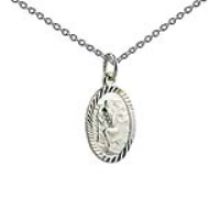 Silver 17x11mm oval diamond cut edge St Christopher Pendant with a 1mm wide rolo Chain 20 inches