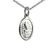 Silver 17x11mm oval St Christopher Pendant with a 1mm wide rolo Chain 14 inches Only Suitable for Children