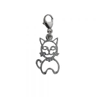 Silver 17x12mm pierced sitting Cat Charm with a lobster catch