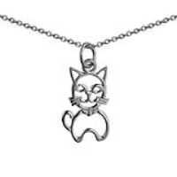 Silver 17x12mm pierced sitting Cat Pendant with a 1mm wide rolo Chain 22 inches