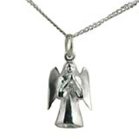 Silver 17x12mm solid Guardian Angel Pendant with a 1.3mm wide curb Chain 18 inches