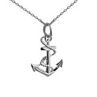 Silver 17x13mm Anchor Pendant with a 1mm wide rolo Chain 20 inches