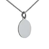 Silver 17x14mm oval plain Disc Pendant with a 1.3mm wide curb Chain 18 inches