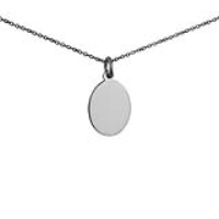 Silver 17x14mm oval plain Disc Pendant with a 1mm wide rolo Chain 18 inches