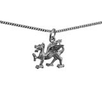 Silver 17x15mm Welsh Dragon Pendant with a 1.3mm wide curb Chain 20 inches