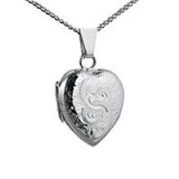 Silver 17x16mm heart shaped hand engraved Locket with a 1.3mm wide curb Chain