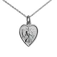 Silver 17x16mm heart St Christopher Pendant with a 1mm wide rolo Chain 20 inches