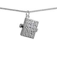 Silver 17x18mm moveable Bible with shrine inside Pendant with a 1.3mm wide curb Chain 20 inches