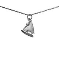 Silver 17x18mm Yacht with Sailor Pendant with a 1mm wide rolo Chain 20 inches