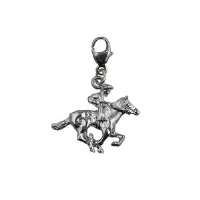 Silver 17x21mm galloping Horse and Jockey Charm with a lobster catch