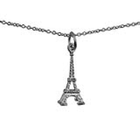 Silver 17x9mm Eiffel Tower Pendant with a 1mm wide rolo Chain 24 inches