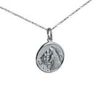 Silver 18mm round St Anthony of Padua Pendant with a 1mm wide rolo Chain 16 inches  Only Suitable for Children