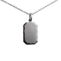 Silver 18x12mm diamond cut edge cut corner rectangular Disc Pendant with a 1mm wide rolo Chain 24 inches
