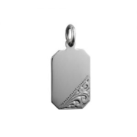 Silver 18x12mm hand engraved cut corner rectangular Disc Pendant