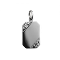 Silver 18x12mm hand engraved cut corner rectangular Disc Pendant