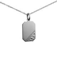 Silver 18x12mm hand engraved cut corner rectangular Disc Pendant with a 1mm wide rolo Chain 16 inches Only Suitable for Children