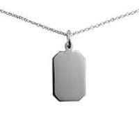 Silver 18x12mm plain cut corner rectangular Disc Pendant with a 1mm wide rolo Chain 24 inches