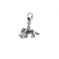 Silver 18x16mm Puppy carrying a basket of flowers Charm on a lobster trigger