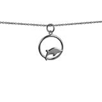 Silver 18x18mm Dolphin jumping-the right in a circle Pendant with a 1mm wide rolo Chain 22 inches