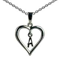 Silver 18x18mm Initial A in a Heart Pendant on a bail loop with a 1mm wide rolo Chain 20 inches