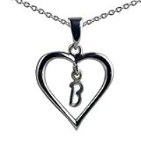 Silver 18x18mm Initial B in a Heart Pendant on a bail loop with a 1mm wide rolo Chain 24 inches