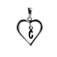 Silver 18x18mm Initial C in a Heart Pendant on a bail loop
