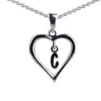Silver 18x18mm Initial C in a Heart Pendant on a bail loop with a 1mm wide rolo Chain 20 inches