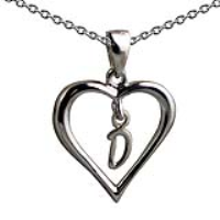 Silver 18x18mm Initial D in a Heart Pendant on a bail loop with a 1mm wide rolo Chain