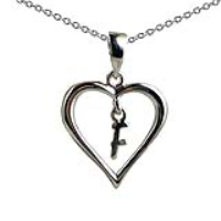 Silver 18x18mm Initial F in a Heart Pendant on a bail loop with a 1mm wide rolo Chain