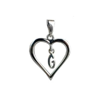 Silver 18x18mm Initial G in a Heart Pendant on a bail loop