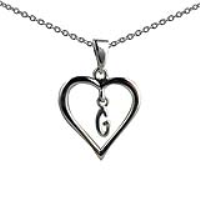 Silver 18x18mm Initial G in a Heart Pendant on a bail loop with a 1mm wide rolo Chain 24 inches