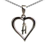 Silver 18x18mm Initial H in a Heart Pendant on a bail loop with a 1mm wide rolo Chain 20 inches