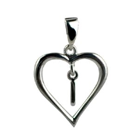 Silver 18x18mm Initial I in a Heart Pendant on a bail loop