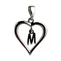 Silver 18x18mm Initial M in a Heart Pendant on a bail loop