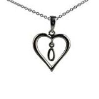 Silver 18x18mm Initial O in a Heart Pendant on a bail loop with a 1mm wide rolo Chain 18 inches