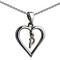 Silver 18x18mm Initial P in a Heart Pendant on a bail loop with a 1mm wide rolo Chain