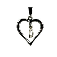 Silver 18x18mm Initial Q in a Heart Pendant on a bail loop