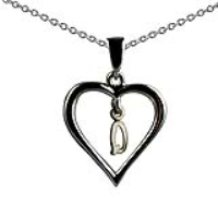 Silver 18x18mm Initial Q in a Heart Pendant on a bail loop with a 1mm wide rolo Chain 18 inches